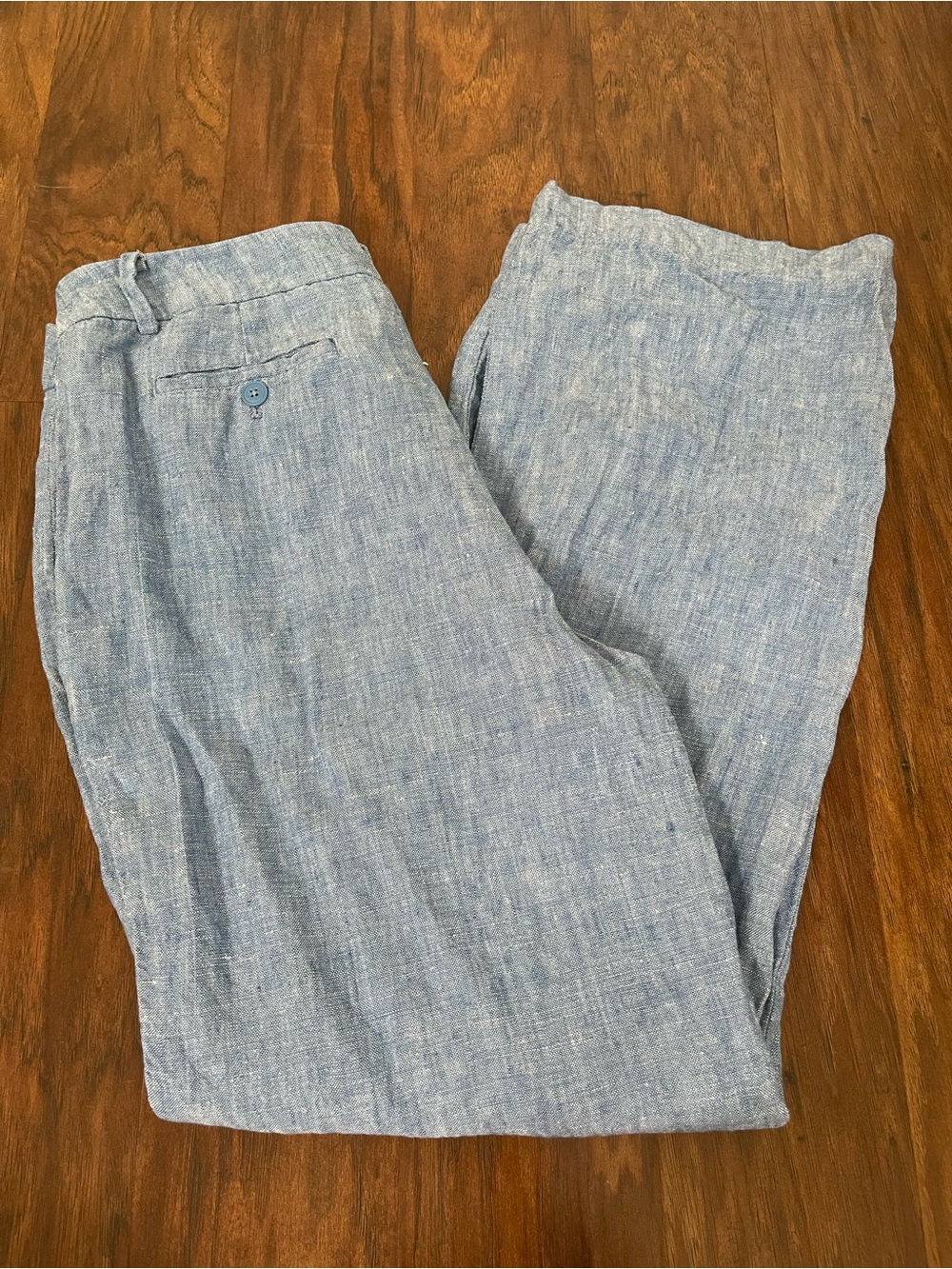Talbots Linen Pants Size 10 Blue 100% Linen GUC wide‑leg relaxed fit